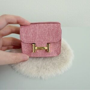 Mini Pink Denim-Style Bag Charm | Faux Leather Micro Purse Keychain